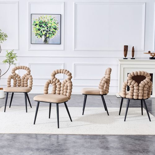 Lot De 2 Chaises De Salle à Manger, Assise Rembourrée En Velours, Pieds Métal, Camel