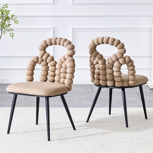 Lot De 2 Chaises De Salle à Manger, Assise Rembourrée En Velours, Pieds Métal, Camel