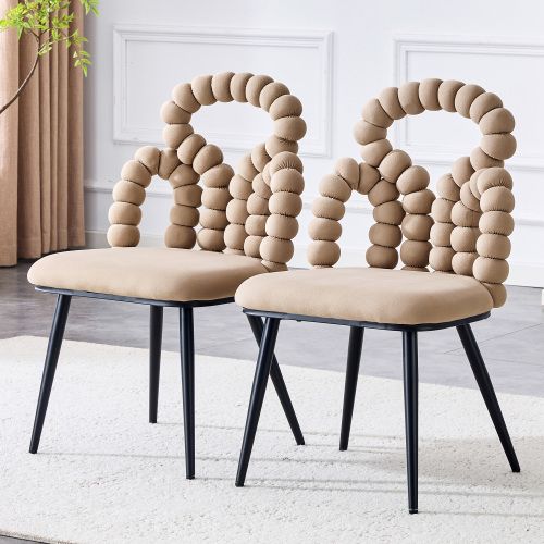 Lot De 2 Chaises De Salle à Manger, Assise Rembourrée En Velours, Pieds Métal, Camel