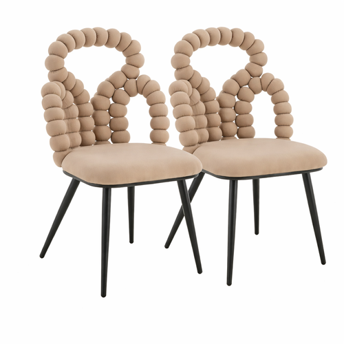 Lot De 2 Chaises De Salle à Manger, Assise Rembourrée En Velours, Pieds Métal, Camel