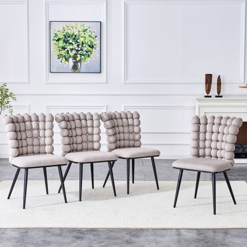 Lot De 2 Chaises De Salle à Manger, Assise Velours, Pieds Métal Noir, Gris Clair