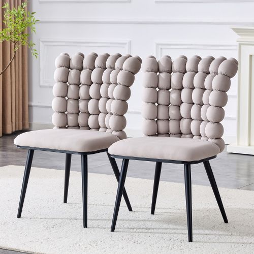 Lot De 2 Chaises De Salle à Manger, Assise Velours, Pieds Métal Noir, Gris Clair