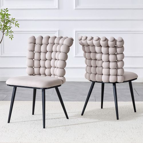 Lot De 2 Chaises De Salle à Manger, Assise Velours, Pieds Métal Noir, Gris Clair
