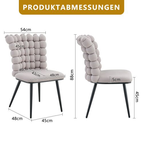 Lot De 2 Chaises De Salle à Manger, Assise Velours, Pieds Métal Noir, Gris Clair