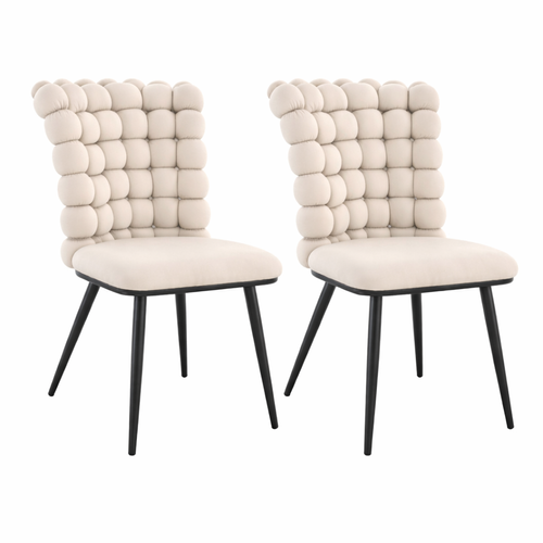 Lot De 2 Chaise De Salle à Manger, Assise Velours, Piètement Métal Noir, Blanc Cassé