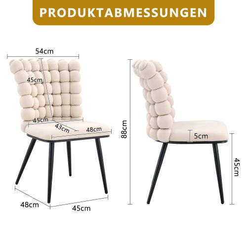 Lot De 2 Chaise De Salle à Manger, Assise Velours, Piètement Métal Noir, Blanc Cassé