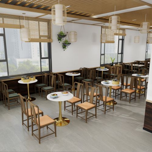 Bout de canapé Ronde En Marbre Artificiel Blanc Veiné, Pieds Dorés