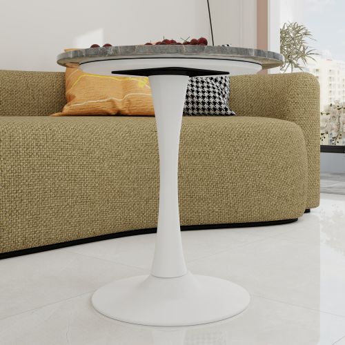 Bout de canapé Ronde En Marbre Artificiel Blanc Antique Et Gris