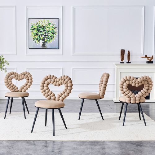 Lot De 2 Chaises De Salle à Manger, Assise Velours, Pieds Métal Noir, Camel