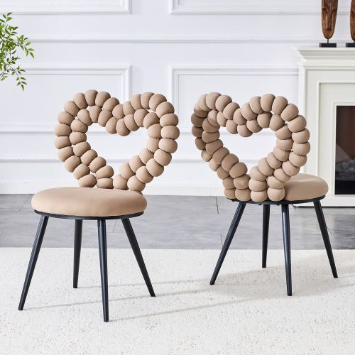 Lot De 2 Chaises De Salle à Manger, Assise Velours, Pieds Métal Noir, Camel