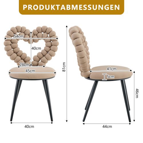 Lot De 2 Chaises De Salle à Manger, Assise Velours, Pieds Métal Noir, Camel