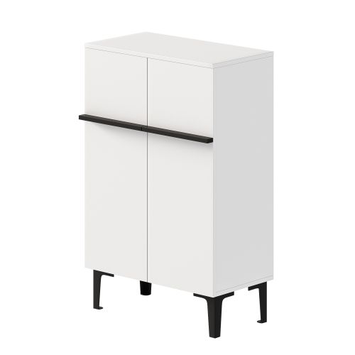 Meuble à Chaussures 2 Portes, Étagères Réglables, Blanc Et Noir, 60x34.5x95 Cm