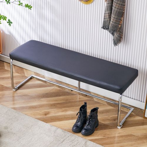 Banc D'entrée 130 Cm, Assise En Simili Cuir, Piètement Métal Chromé, Noir