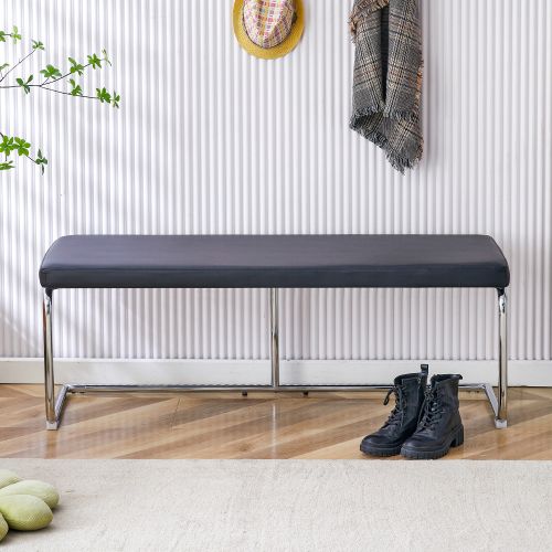 Banc D'entrée 130 Cm, Assise En Simili Cuir, Piètement Métal Chromé, Noir