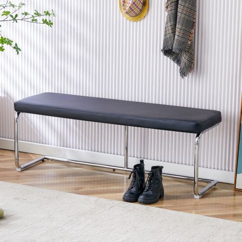 Banc D'entrée 130 Cm, Assise En Simili Cuir, Piètement Métal Chromé, Noir