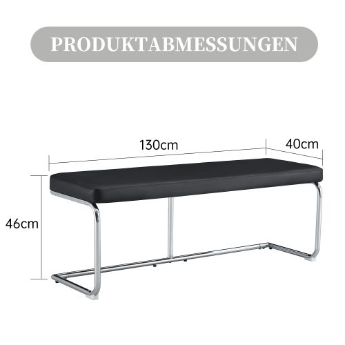 Banc D'entrée 130 Cm, Assise En Simili Cuir, Piètement Métal Chromé, Noir
