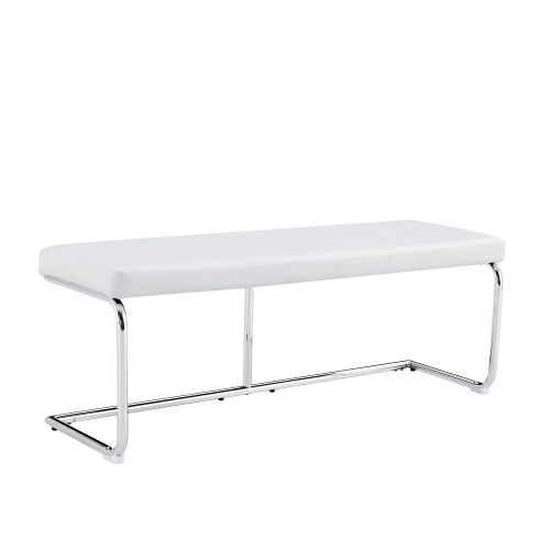 Banc D'entrée 130 Cm, Assise En Simili Cuir, Piètement Métal Chromé, Blanc