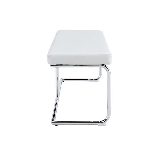 Banc D'entrée 130 Cm, Assise En Simili Cuir, Piètement Métal Chromé, Blanc