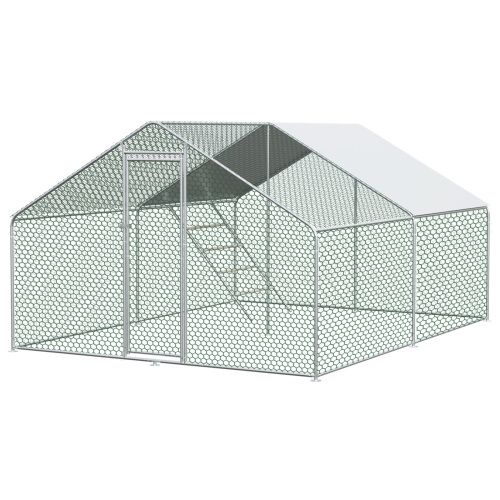 Enclos Poulailler En Métal 3x4x2 M Avec Bâche Pe Imperméable Et Verrou De Sécurité - Argent