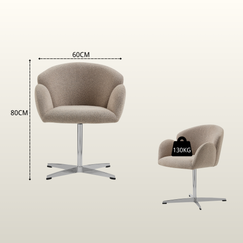 Chaise Pivotante En Tissu, Piètement Inox Poli, Assise Ergonomique, Marron