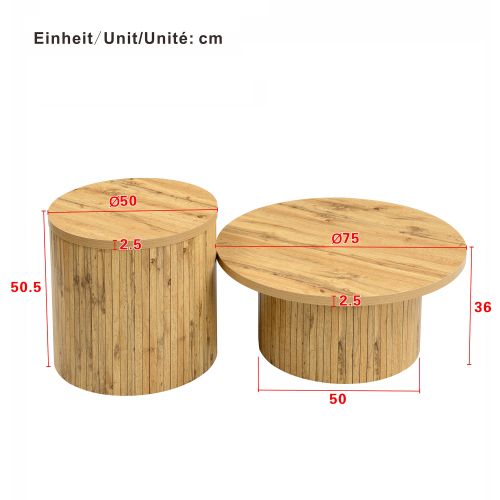 Lot De 2 Tables Basses Ronde Naturelle Avec Rangement, Design Nordique