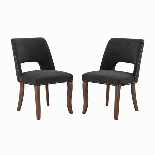 Lot De 2 Chaise De Salle à Manger, Tissu Chenille, Dossier Ajouré, Noir