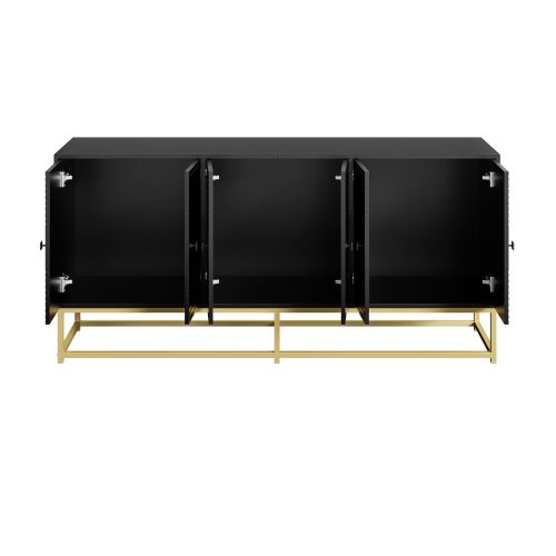 Buffet De Rangement 160 X 38 X 75.5 Cm, 3 Portes Doubles, Pieds Métal, Noir