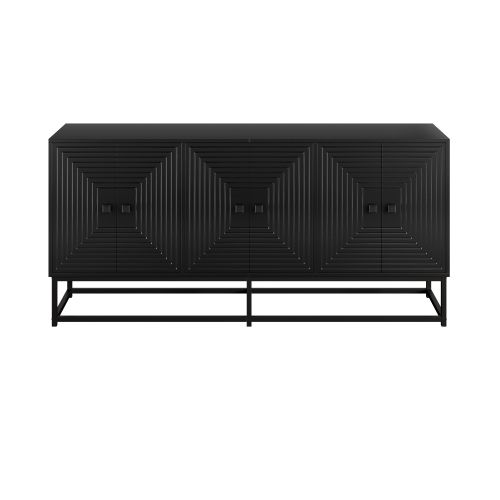 Buffet Noir Mat 160 X 38 X 75.5 Cm, 3 Compartiments à Portes Doubles, Relief