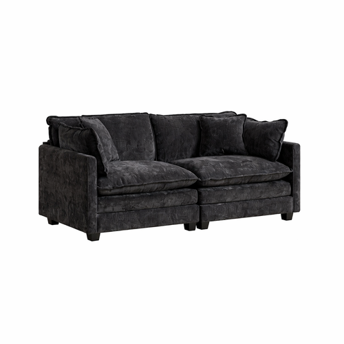 Canapé Modulable 2 Places En Chenille Noire Avec Avec Coussins Dossier