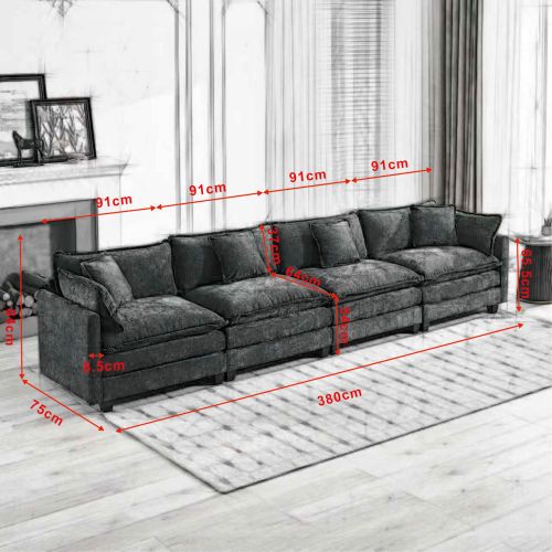 Canapé Modulable 4 Places En Chenille Beige