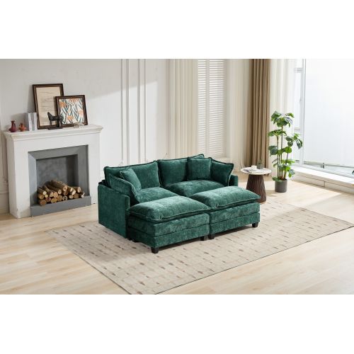 Canapé Modulaire 2 Places En Chenille Verte Avec Coussins Dossier