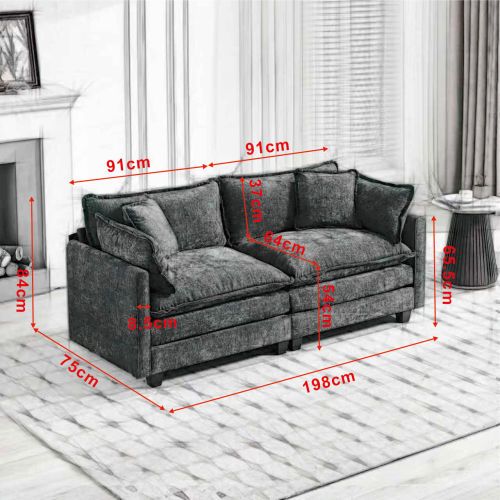 Canapé Modulaire 2 Places En Chenille Verte Avec Coussins Dossier