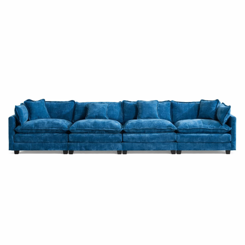 Canapé Modulable 4 Places En Chenille Bleue