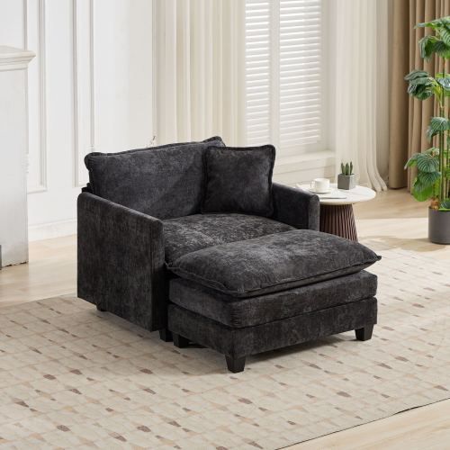 Fauteuil 1 Place En Chenille, Coussin Double Couche, Noir