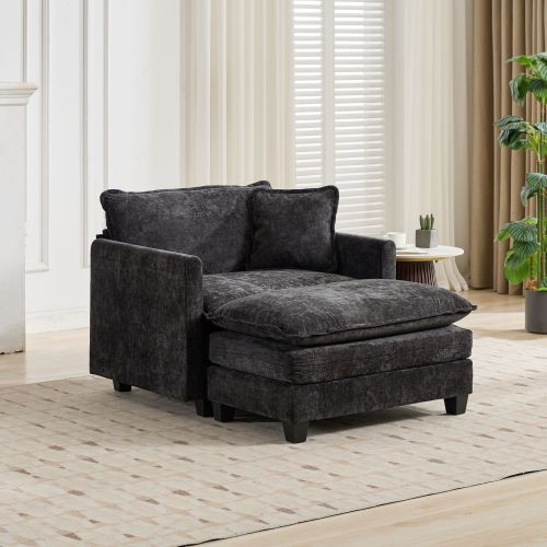Fauteuil 1 Place En Chenille, Coussin Double Couche, Noir