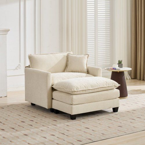 Fauteuil 1 Place, Tissu Chenille Respirant, Coussin Double Épaisseur, Beige