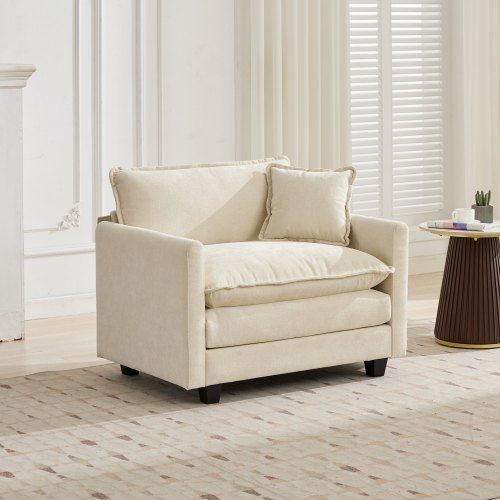 Fauteuil 1 Place, Tissu Chenille Respirant, Coussin Double Épaisseur, Beige