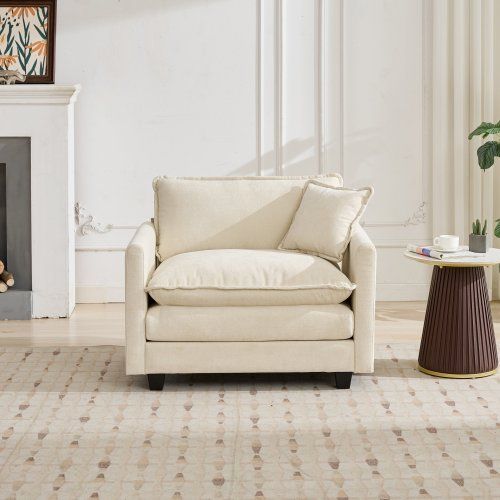 Fauteuil 1 Place, Tissu Chenille Respirant, Coussin Double Épaisseur, Beige