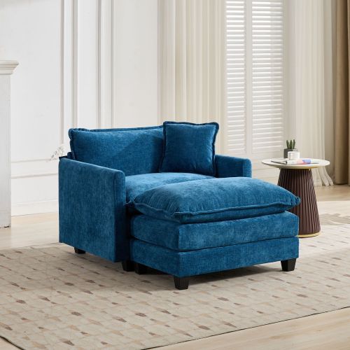 Fauteuil 1 Place En Chenille, Coussin Double Couche, Bleu