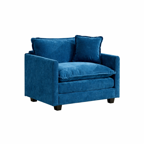 Fauteuil 1 Place En Chenille, Coussin Double Couche, Bleu