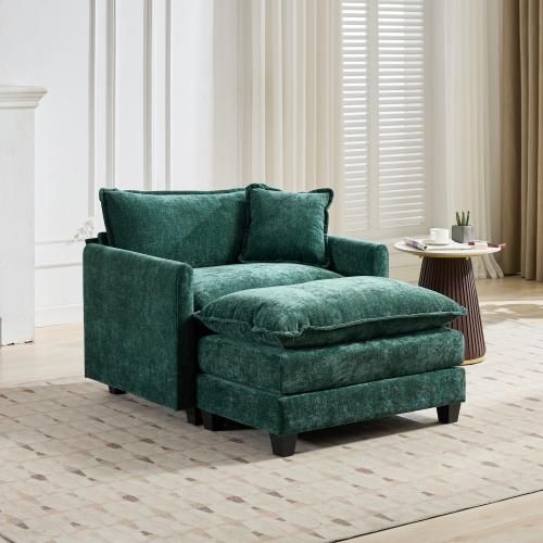 Fauteuil 1 Place En Chenille, Coussin Double Épaisseur, Vert