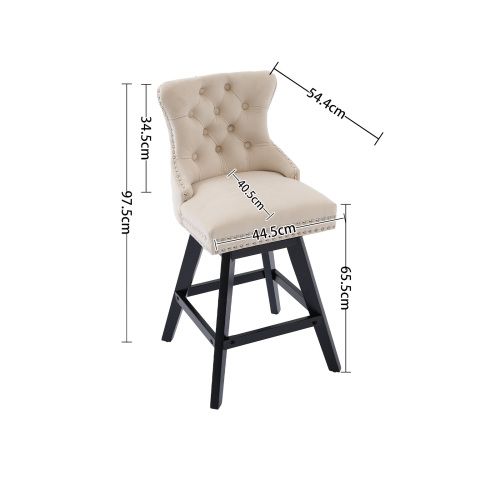 Lot De 2 Tabourets De Bar Pivotants En Velours, Dossier Incurvé, Pieds Bois, Beige