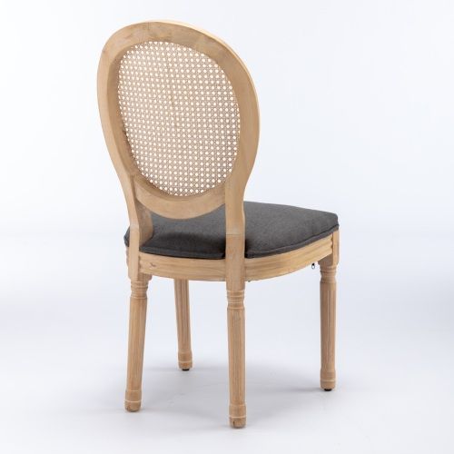 Lot De 2 Chaises De Salle à Manger, Dossier En Rotin, Cadre En Bois Massif, Gris
