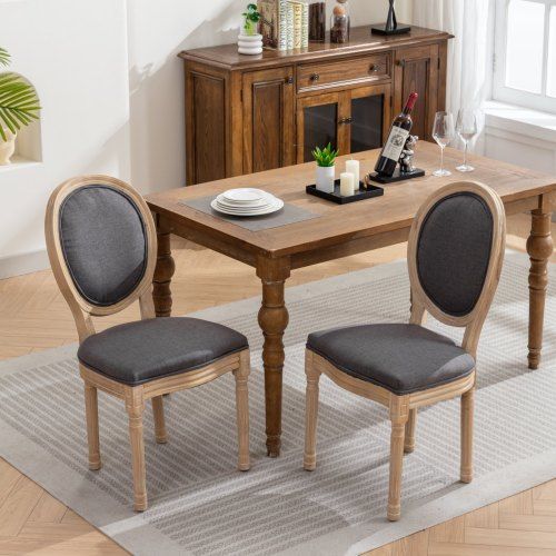 Lot De 2 Chaises De Salle à Manger Style Français, Cadre En Bois Massif, Gris