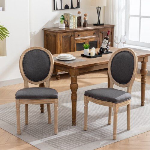 Lot De 2 Chaises De Salle à Manger Style Français, Cadre En Bois Massif, Gris