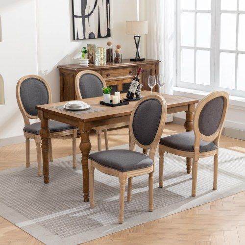 Lot De 2 Chaises De Salle à Manger Style Français, Cadre En Bois Massif, Gris