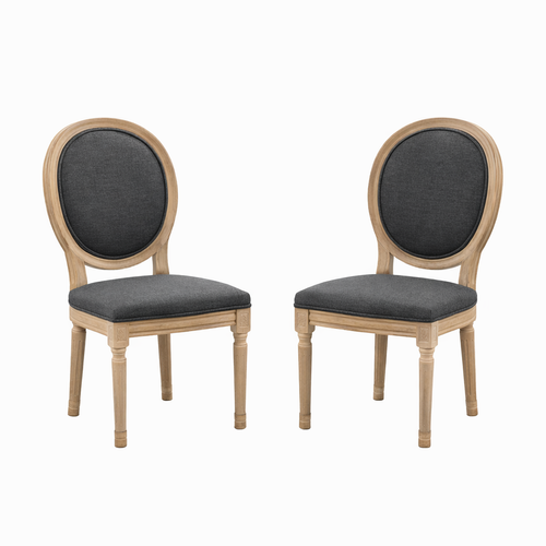 Lot De 2 Chaises De Salle à Manger Style Français, Cadre En Bois Massif, Gris