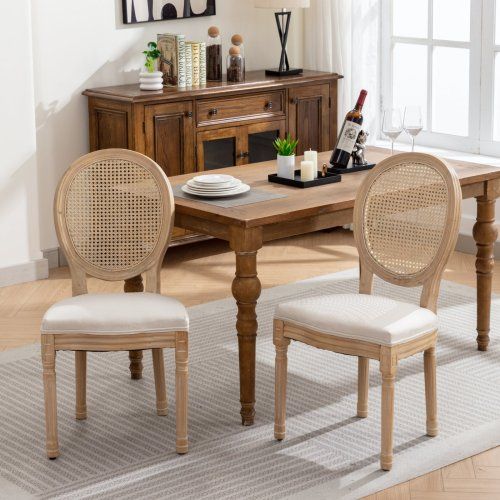 Lot De 2 Chaises De Salle à Manger Style Français, Dossier Cannage, Beige