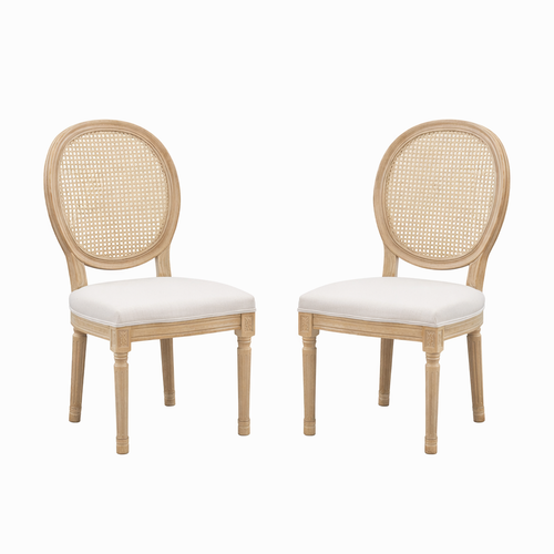 Lot De 2 Chaises De Salle à Manger Style Français, Dossier Cannage, Beige