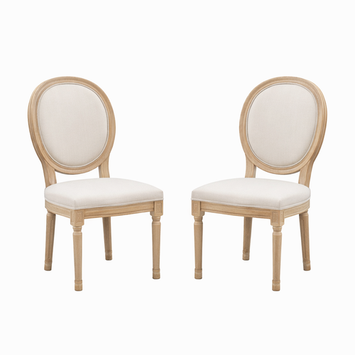 Lot De 2 Chaises De Salle à Manger, Style Français, Cadre En Bois Massif, Beige